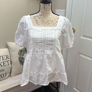 EUC Loft Lacy Tiered Square Neck Top White Size Small